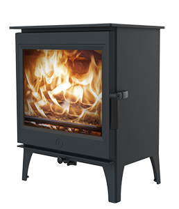 Poêle à bois rond acier noir porte vitrée - ANETO 7,6 kW